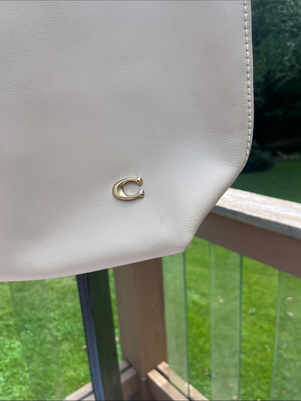 Coach Two-Tone Beige and Cream Leather Tote - Picture 2 of 15